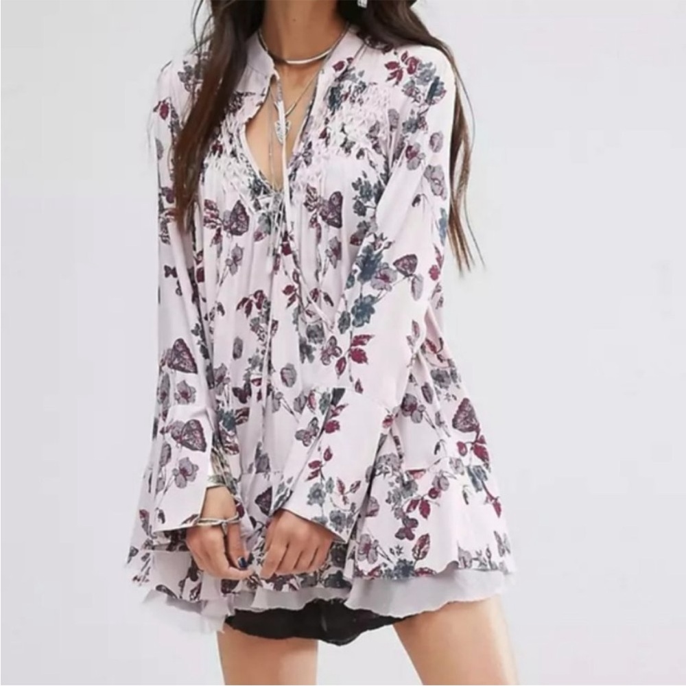 NEW Free People 'Pebble' Crepe So Fine Smocked Tunic Top